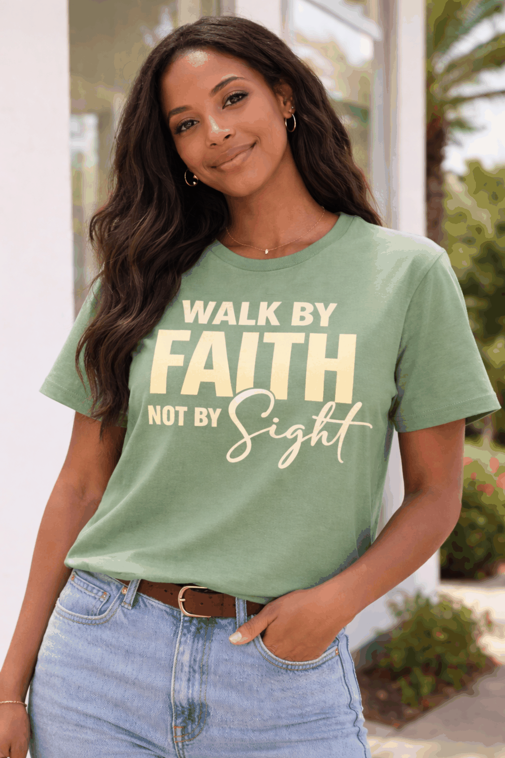 Walking by Faith inspirational tee with motivational message for faith-driven women