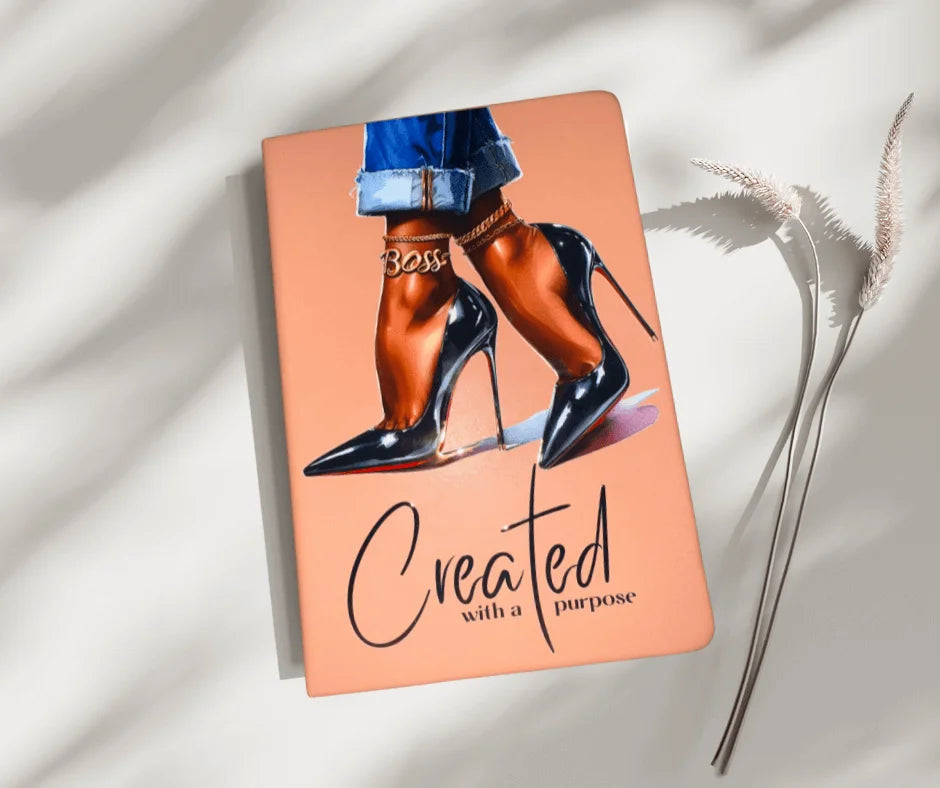 Elegant pink A5 vegan leather journal with bold Boss artwork — luxury gift-ready notebook with 312 premium pages