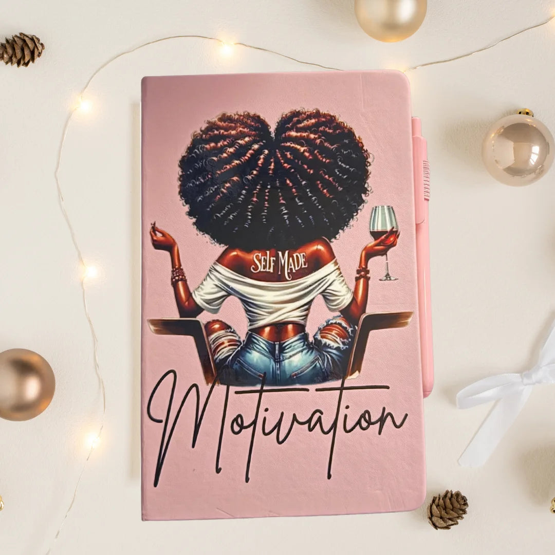 Book with a cover featuring an illustration of a person with an afro, holding a glass of wine, on a pink background.